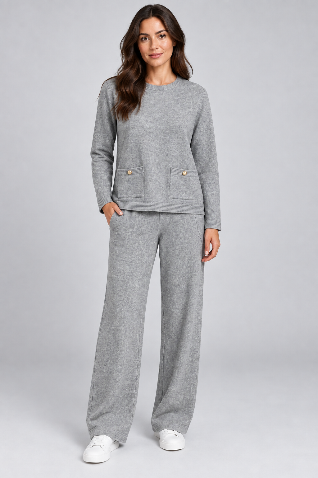 Pocket Detail Knitted Lounge Set – Grey