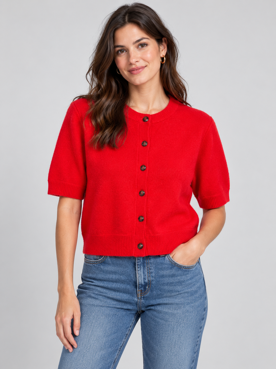 Short Sleeve Cardigan – Red