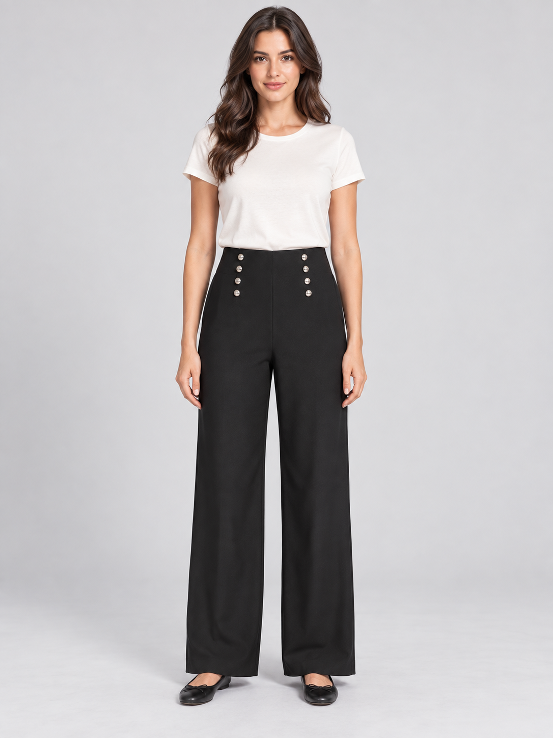 Stud Detail Wide Leg Trousers – Black