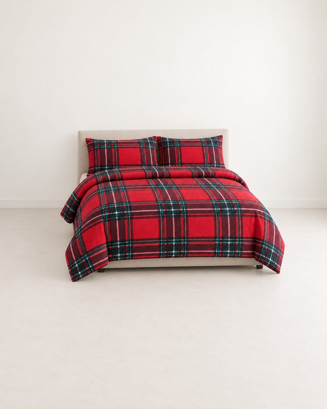 Tartan Fleece Duvet Cover Set - Red - King Size