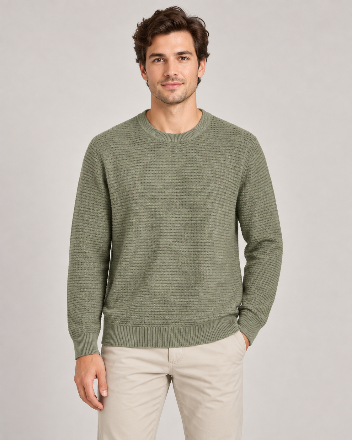 Threadbare textured jumper in Khaki on a studio model