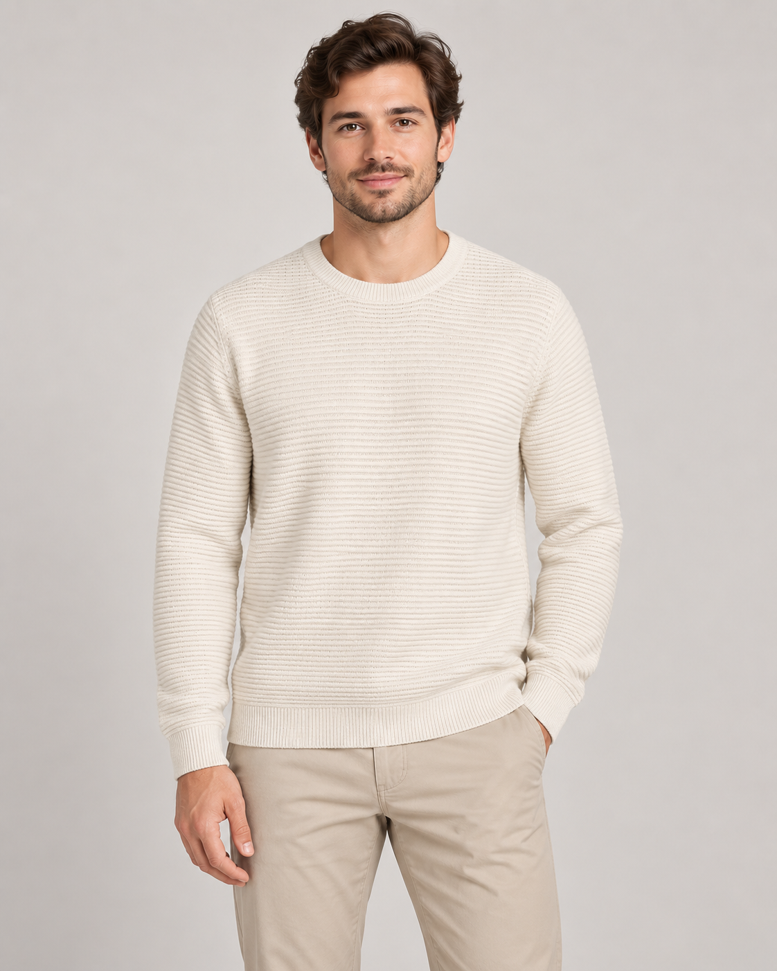 Threadbare textured jumper in Cream on a studio model