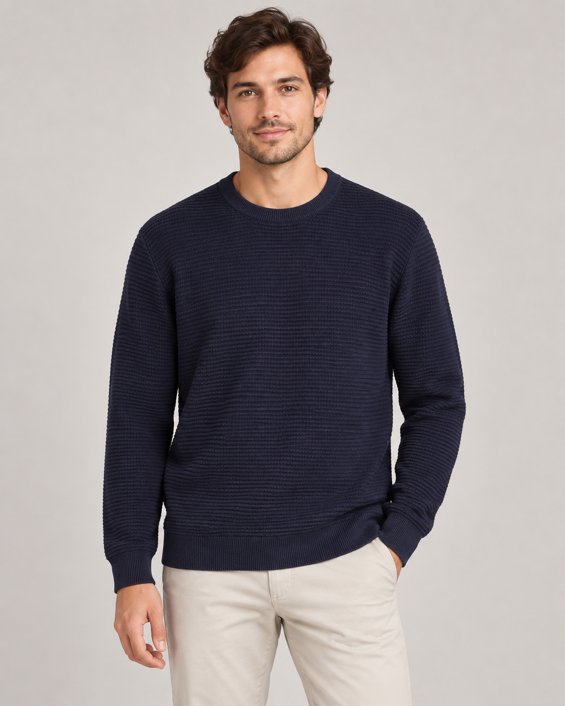 Threadbare textured jumper in Navy on a studio model