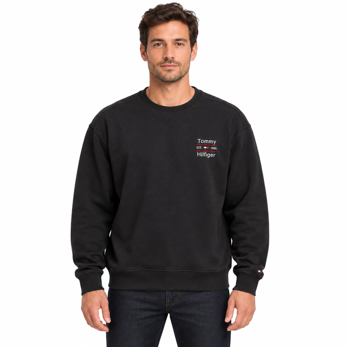 Tommy Hilfiger Est. 1985 Sweatshirt – Black on a model