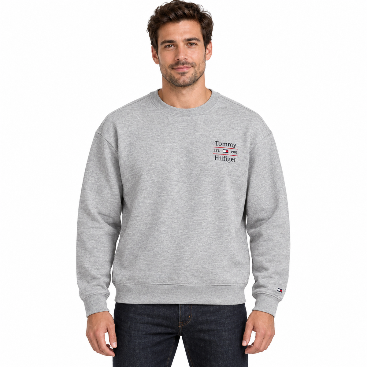 Tommy Hilfiger Est. 1985 Sweatshirt – Grey on a model