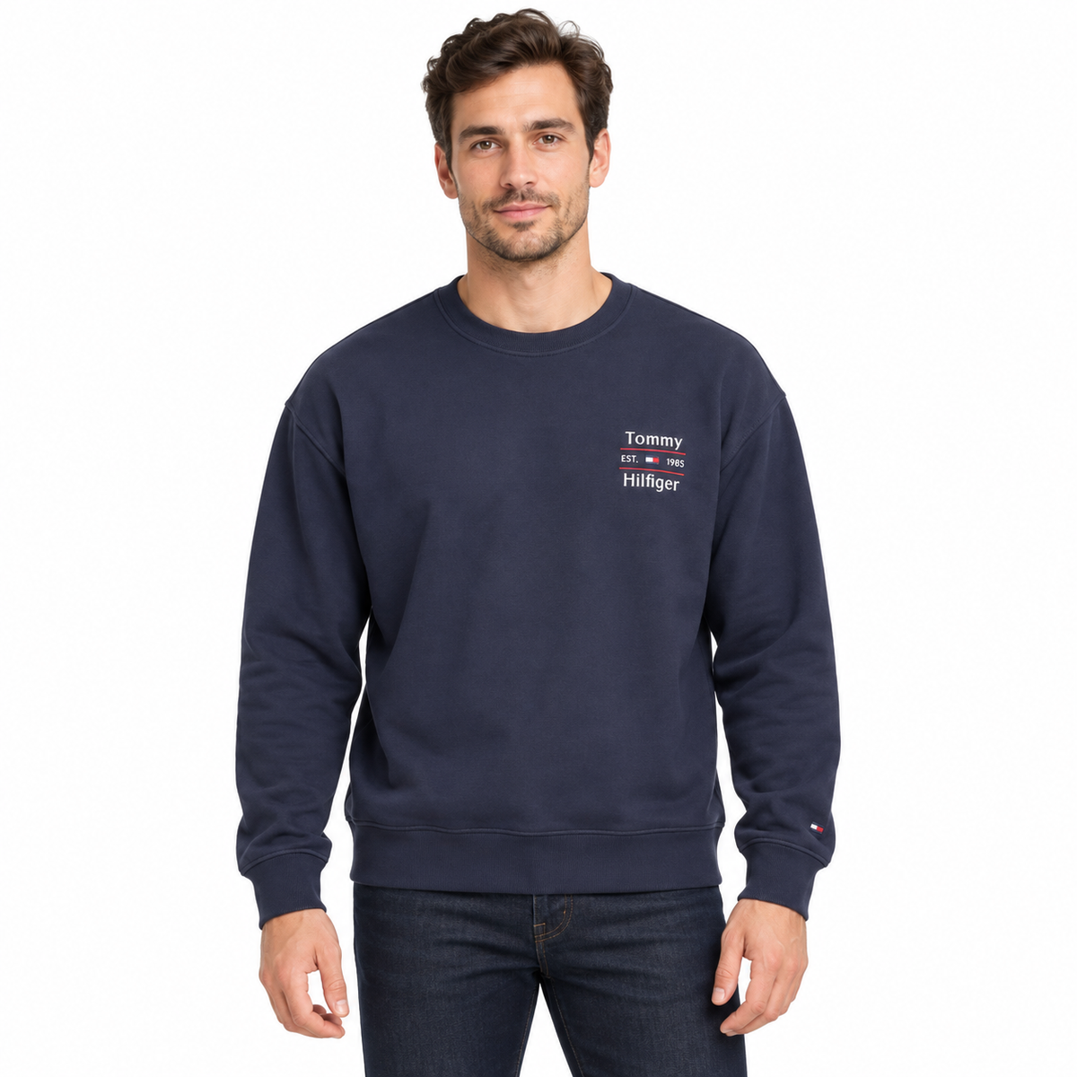 Tommy Hilfiger Est. 1985 Sweatshirt – Navy on a model