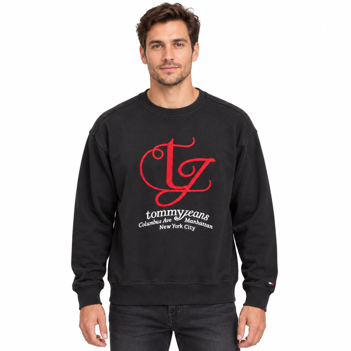 Tommy Jeans Monogram Sweatshirt – Black on a model