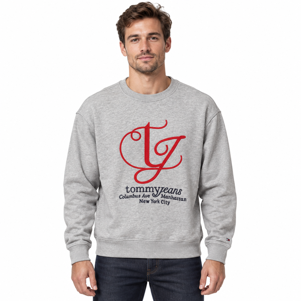 Tommy Jeans Monogram Sweatshirt – Grey on a model