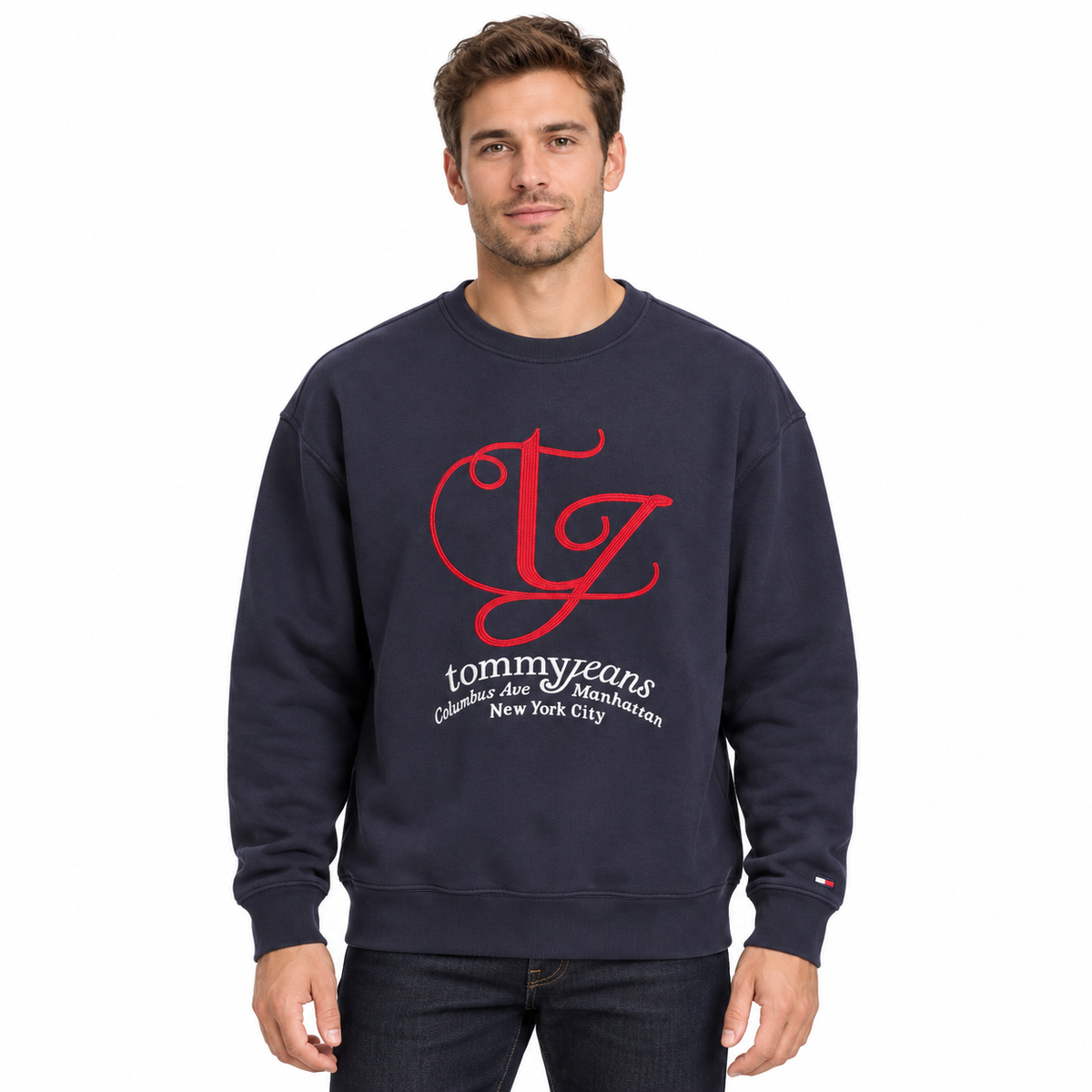 Tommy Jeans Monogram Sweatshirt – Navy on a model
