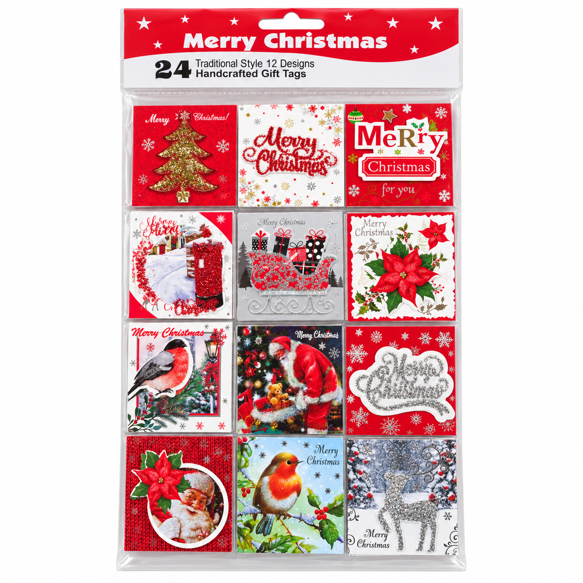 24 traditional Christmas gift tags in 12 designs
