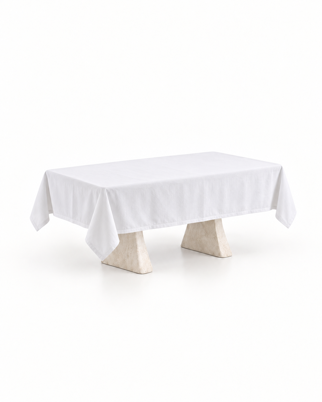 White non iron cotton tablecloth styled on a rectangular dining table