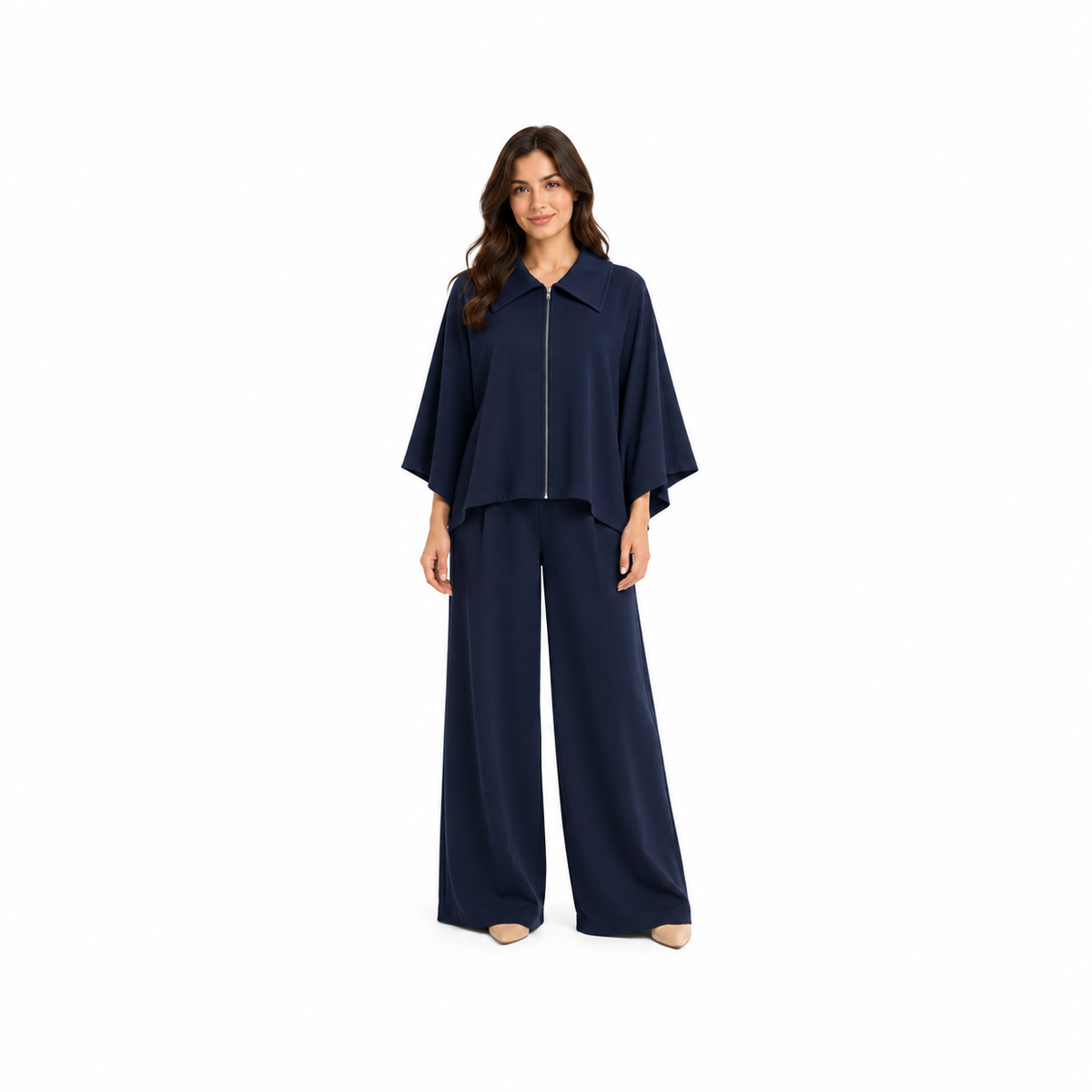 Zip Collar Co-ord - Navy on model