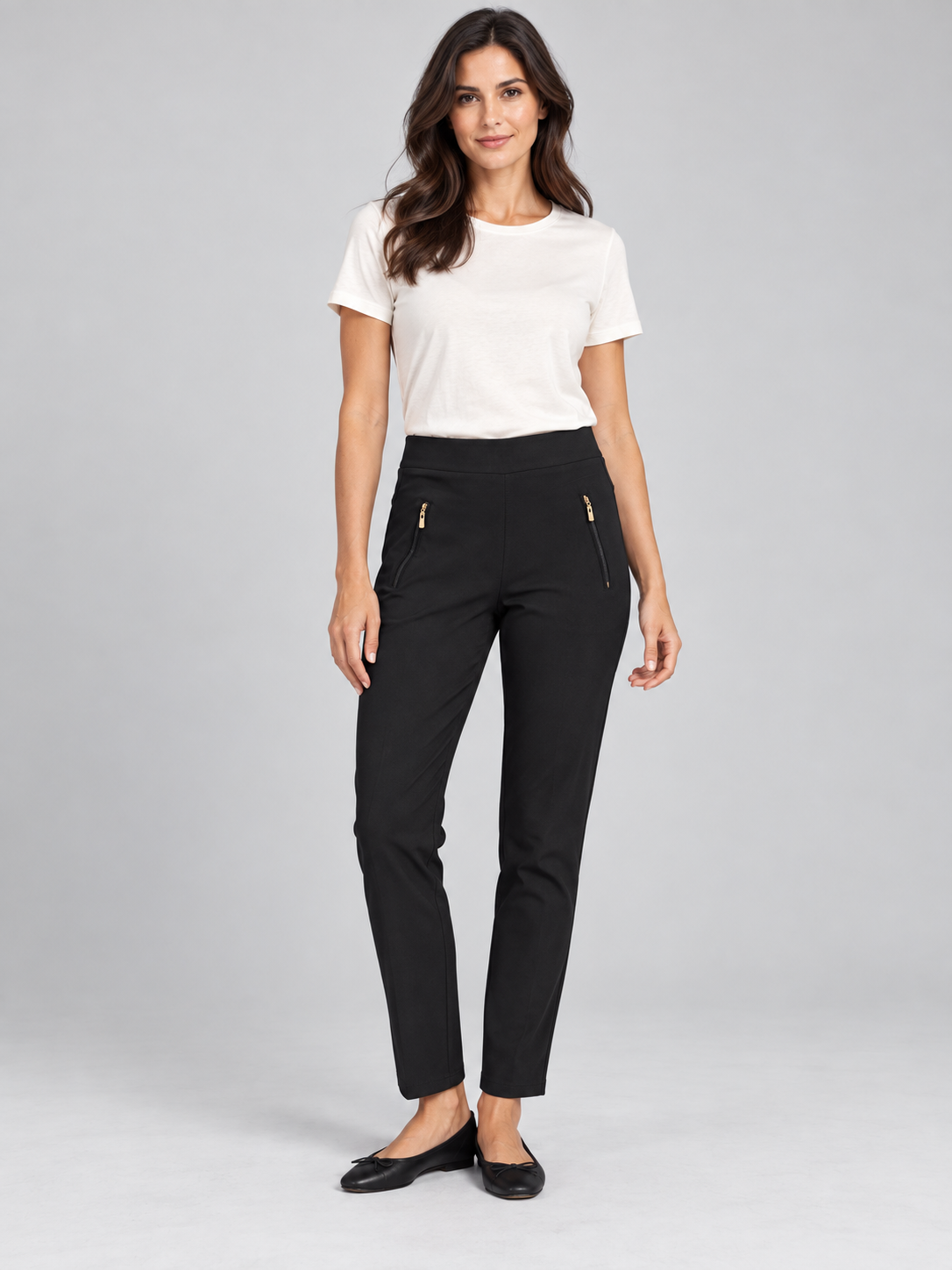 Zip Pocket Slim Leg Trousers – Black