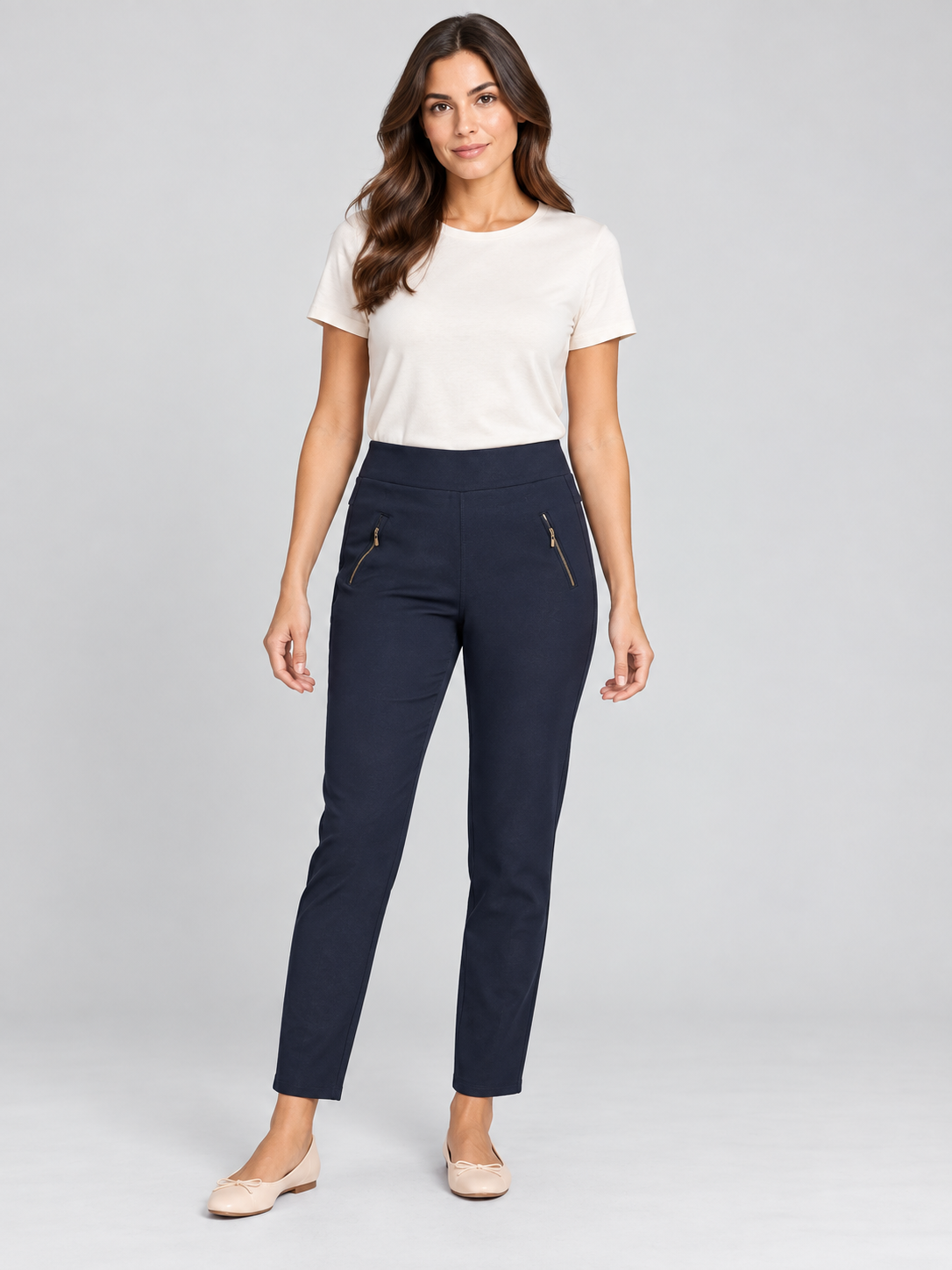 Zip Pocket Slim Leg Trousers – Navy